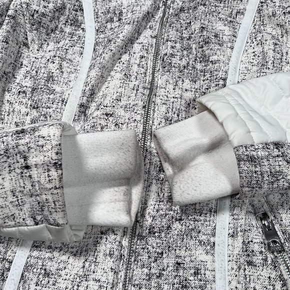 Guess Coat Womens Med White Grey Speckled Hooded Jacket Warm Full Zip Moto - Picture 10 of 16